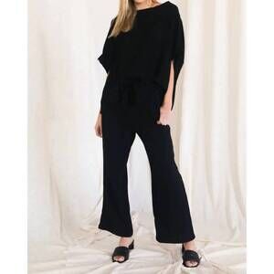 NEW BEFORE YOU COLLECTION gauze waist tie pants in black